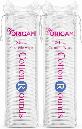 Origami Cotton Pads for Face Makeup Removal | Pre Makeup Cleansing | 80 Soft Round Pads - Pack of 2 (160 Pads)