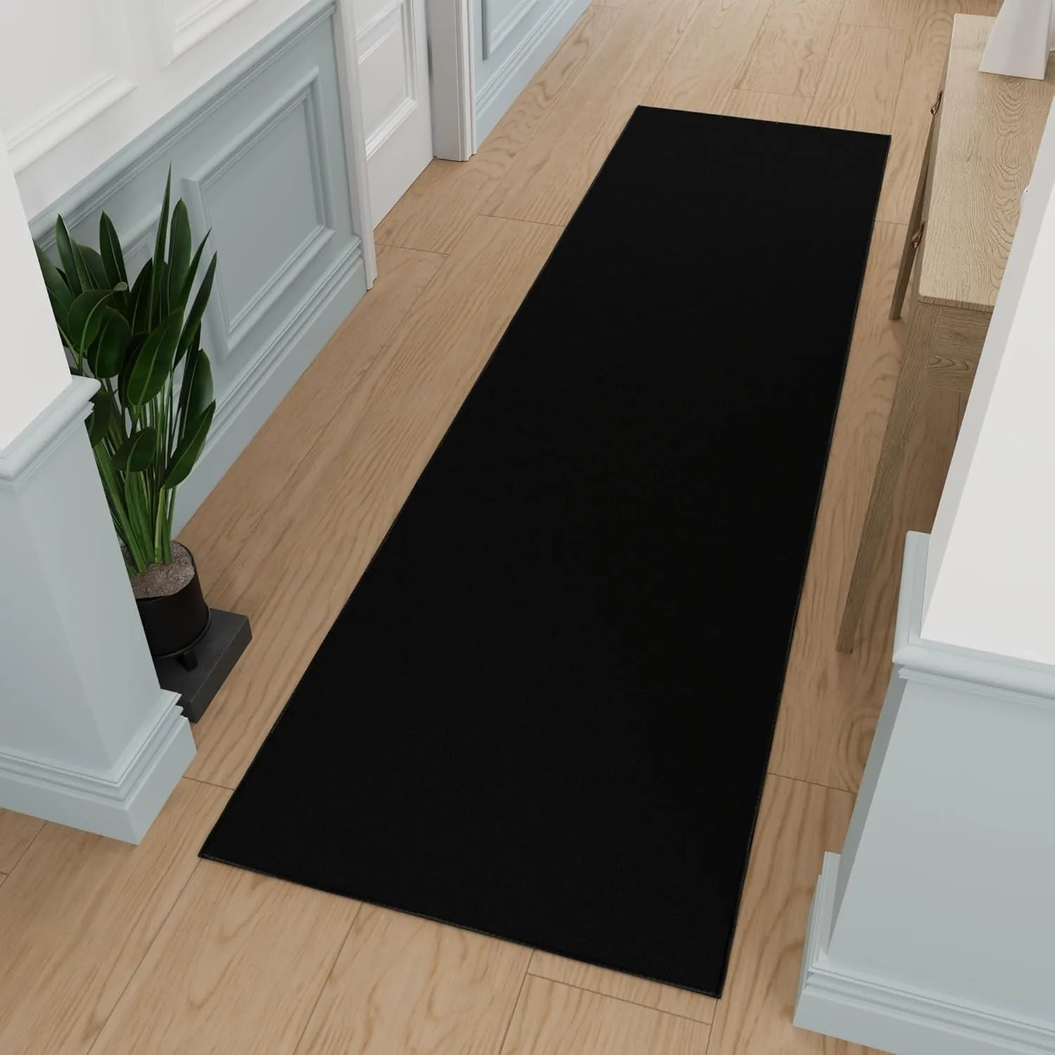 Ottomanson Hallway Runner Rug 2'7" x 9'10" Non Slip Solid Area Rugs Easy to Clean Laundry Rug Runner Durable & Pet Friendly Floor Carpet Runners for Hallways Entryway Living Room Kitchen, Black