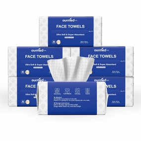 Ourmed Life Face Towels, Thicker Disposable Biodegradable Clean Face Wipes for Sensitive Skin, Lint- free Face Cloths for Makeup Remover, Skincare and Women Cleaning, Dry Wipes, 80 Count Dot Texture