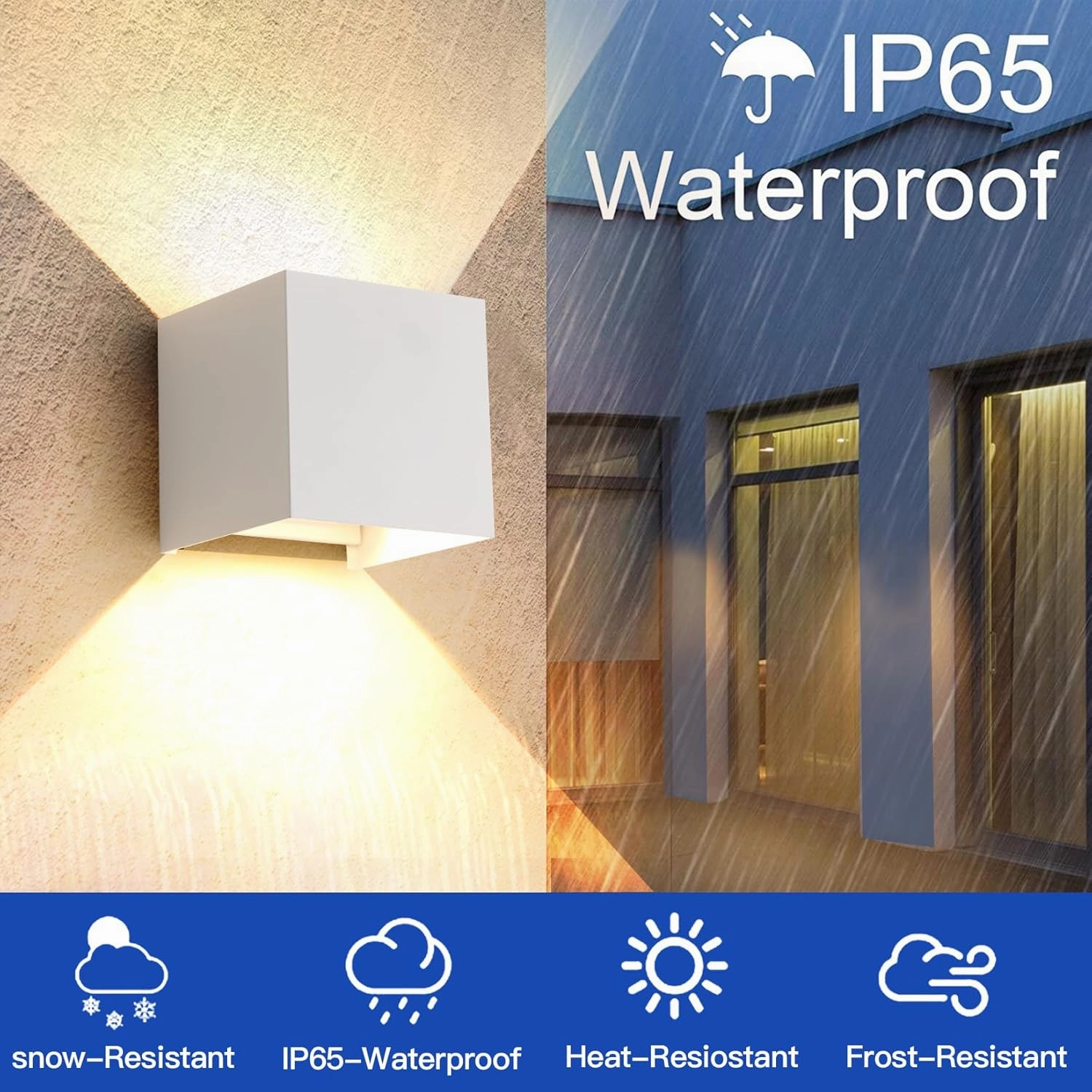 Outdoor Wall Light & Indoor Wall Sconce,Matte White Square Wall Sconces,3-Color-Temperature Dimming and Adjustable Beam,Waterproof & Rust-Resistant,4.33-Inch,15W Wall Lamp for Any Setting Use(2 Pack)