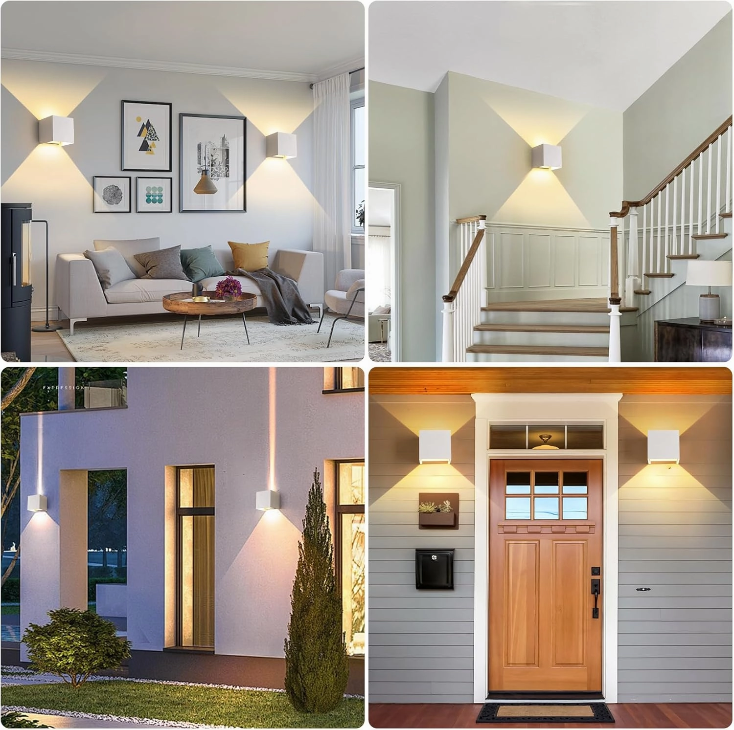 Outdoor Wall Light & Indoor Wall Sconce,Matte White Square Wall Sconces,3-Color-Temperature Dimming and Adjustable Beam,Waterproof & Rust-Resistant,4.33-Inch,15W Wall Lamp for Any Setting Use(2 Pack)
