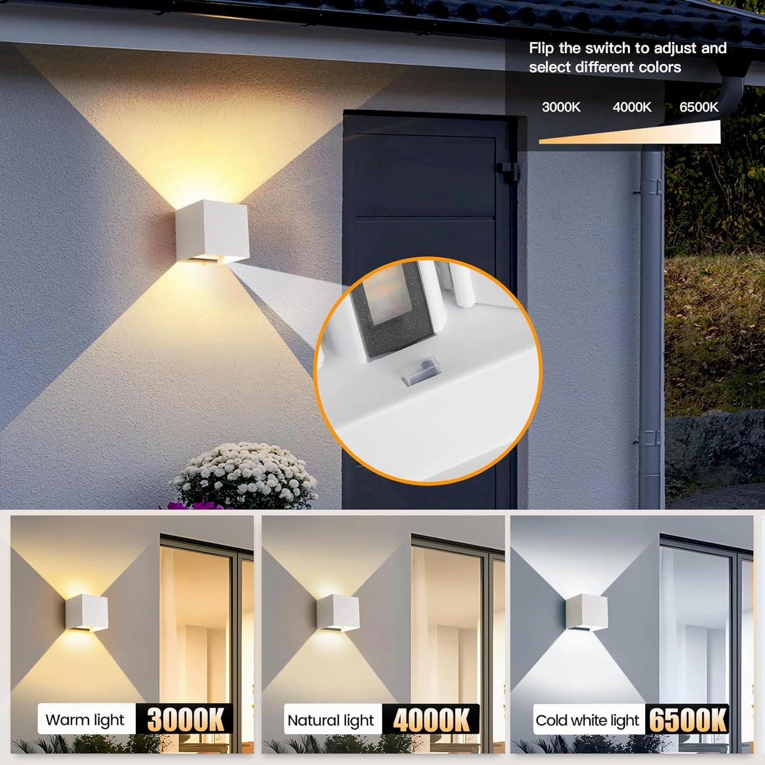 Outdoor Wall Light & Indoor Wall Sconce,Matte White Square Wall Sconces,3-Color-Temperature Dimming and Adjustable Beam,Waterproof & Rust-Resistant,4.33-Inch,15W Wall Lamp for Any Setting Use(2 Pack)