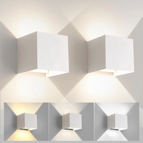Outdoor Wall Light & Indoor Wall Sconce,Matte White Square Wall Sconces,3-Color-Temperature Dimming and Adjustable Beam,Waterproof & Rust-Resistant,4.33-Inch,15W Wall Lamp for Any Setting Use(2 Pack)