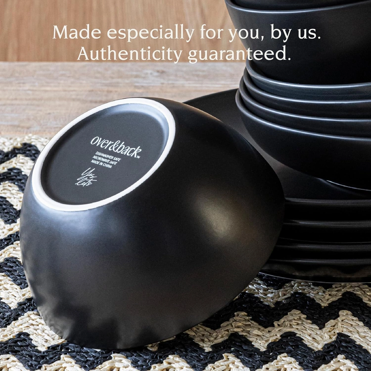 over&back Coupe Dinnerware Set - Stoneware Dishes - Comes with 4 Dinner Plates, 4 Cereal Bowls, and 4 Dinner Bowls - 12-Piece All-Occasion Place Settings - Semi-Matte Black