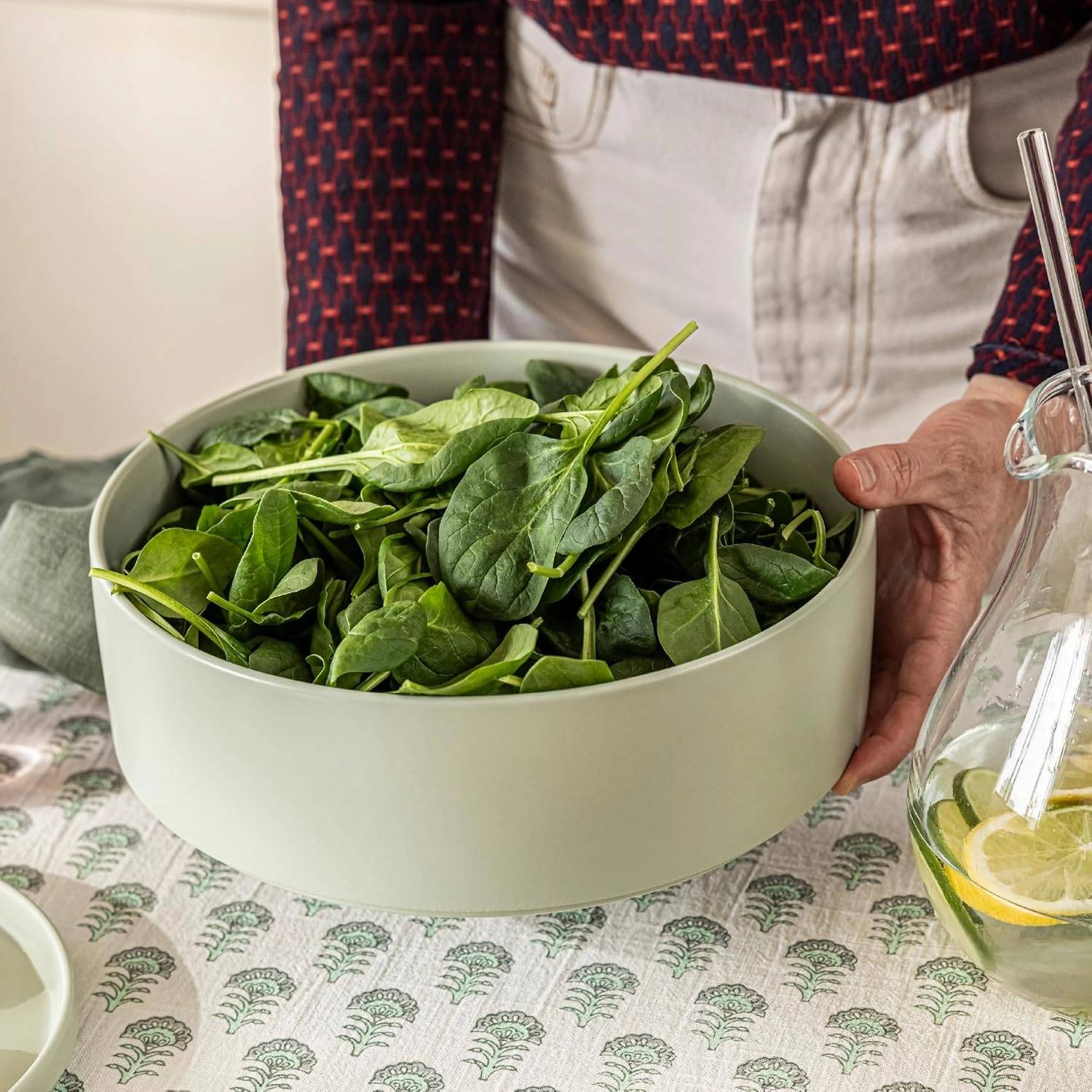 over&back Stackable Serving Bowl - Stoneware Dishes - All-Occasion Place Settings - Perfect for Salads, Pastas, and More - 10.1" x 10.1" x 3.2" - Semi-Matte Sage