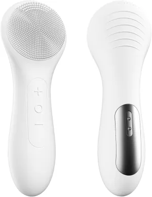 OWLMATE Facial Cleansing Brush, Electric Face Scrubber for Men & Women Waterproof Rechargeable Sonic Vibrating Soft Silicone Face Cleanser Brush for Deep Cleansing, Exfoliating, Massaging (White)