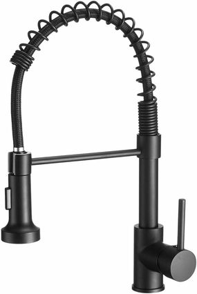 OWOFAN Modern Single Handle Spring Kitchen Faucet with Pull Down Sprayer, Matte Black Kitchen Sink Faucet 866080R