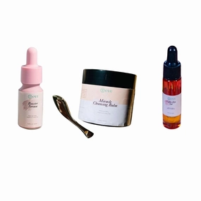 Oyu Botanica Anti-Aging Trio: Booster Serum, Miracle Cleansing Balm, and Coffee Eye Oil Set