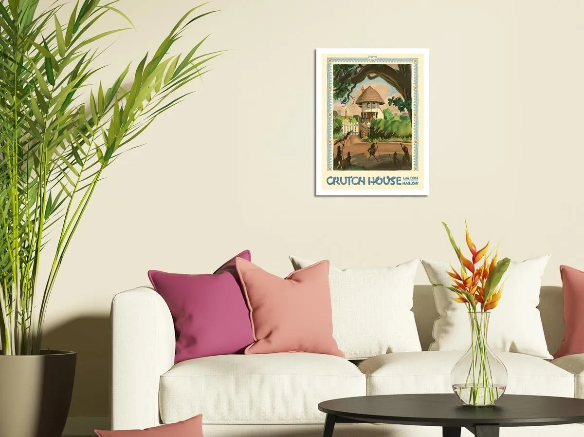 Pacifica Island Art Crutch House Latton Harlow - London Underground - Vintage Railroad Travel Poster by Frederick C. Herrick c.1930s - 8 x 12 inch Vintage Metal Tin Sign
