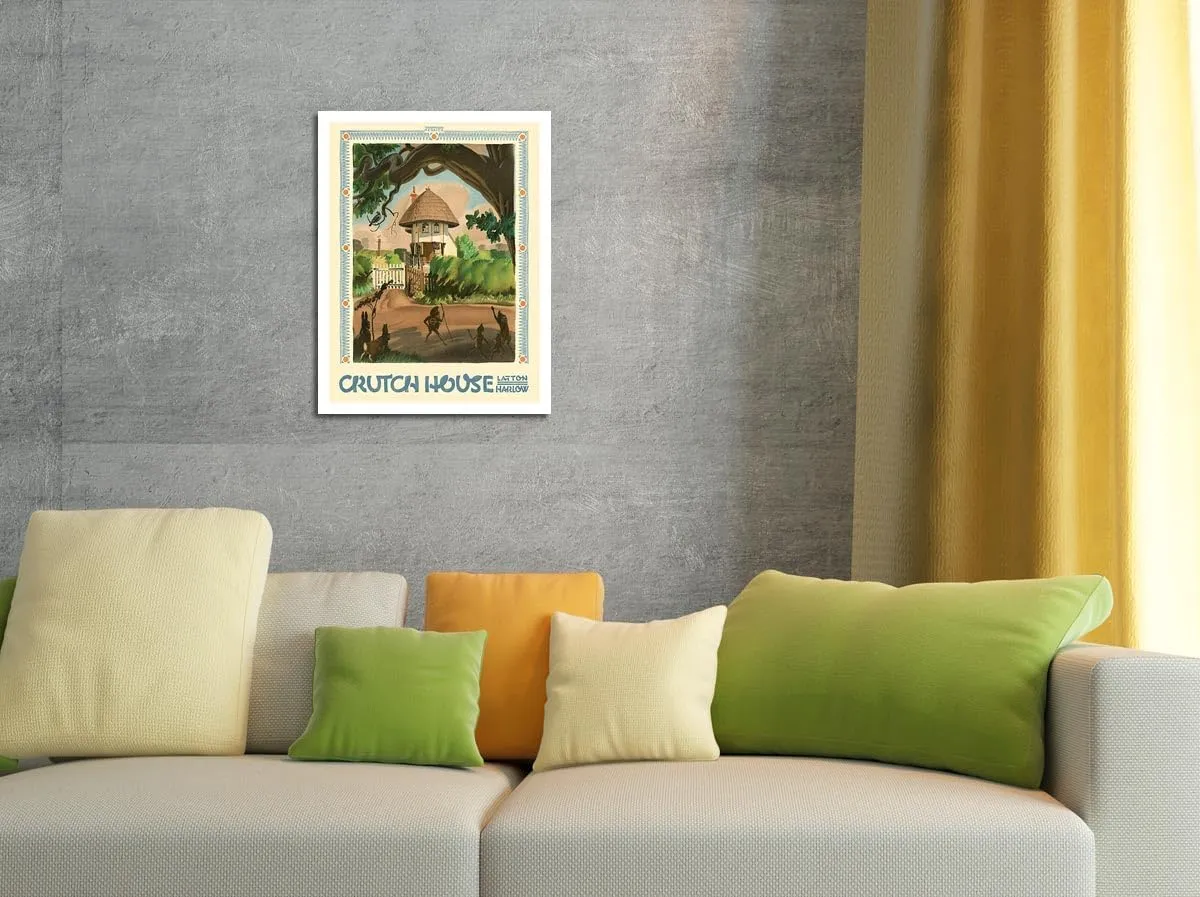 Pacifica Island Art Crutch House Latton Harlow - London Underground - Vintage Railroad Travel Poster by Frederick C. Herrick c.1930s - 8 x 12 inch Vintage Metal Tin Sign