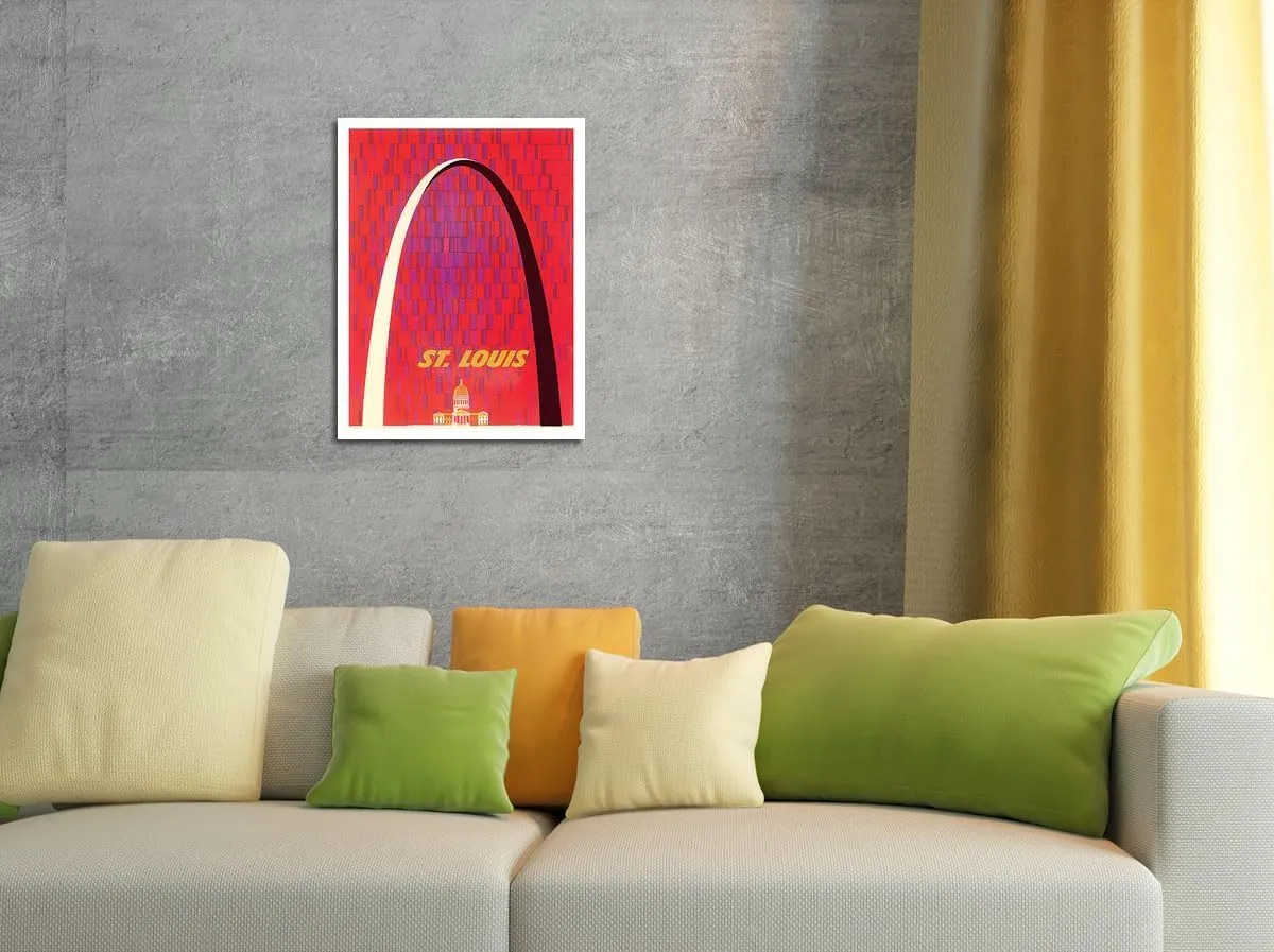 Pacifica Island Art St. Louis- The Gateway Arch Monument - Vintage Travel Poster by David Klein c.1950s - 8 x 12 inch Vintage Metal Tin Sign