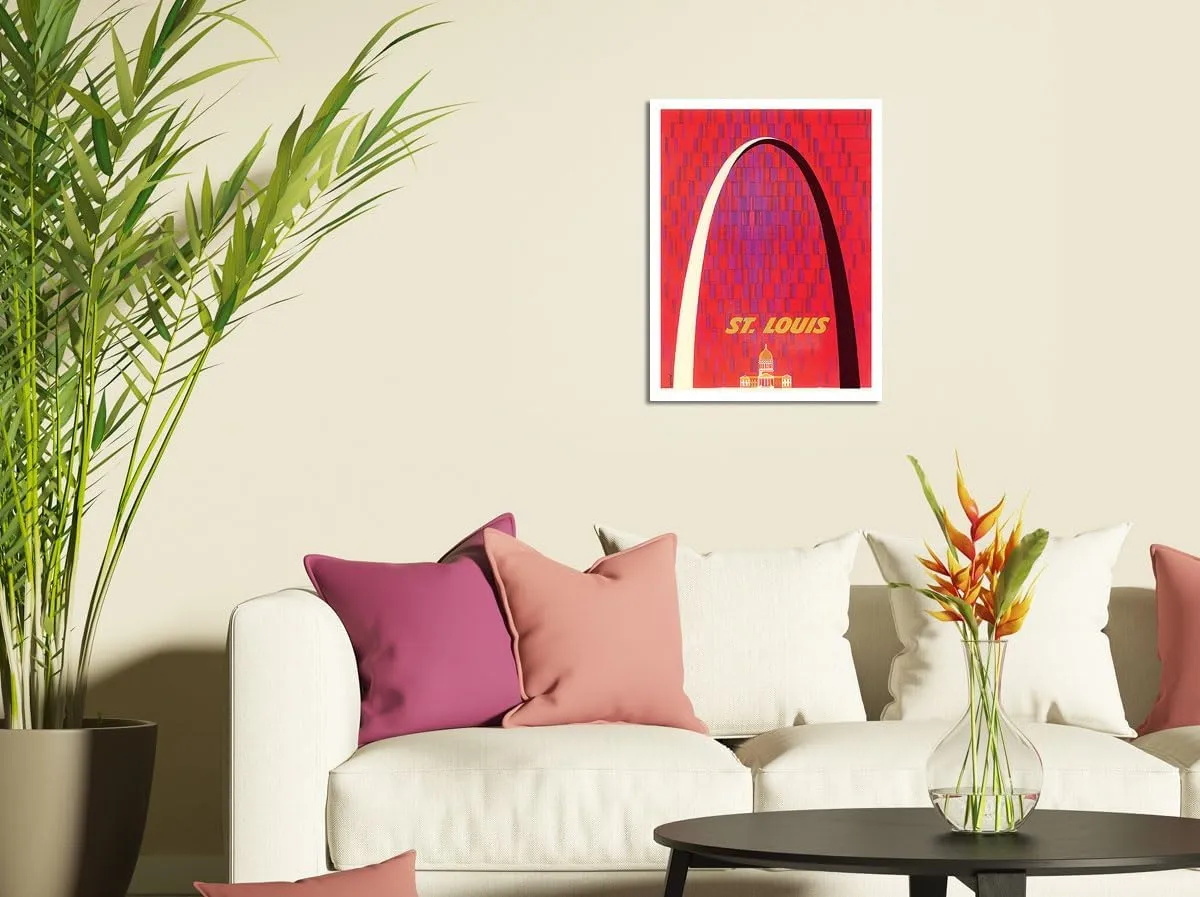 Pacifica Island Art St. Louis- The Gateway Arch Monument - Vintage Travel Poster by David Klein c.1950s - 8 x 12 inch Vintage Metal Tin Sign