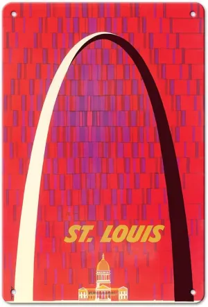 Pacifica Island Art St. Louis- The Gateway Arch Monument - Vintage Travel Poster by David Klein c.1950s - 8 x 12 inch Vintage Metal Tin Sign