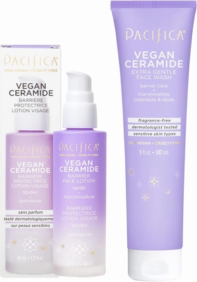 Pacifica Beauty, Vegan Ceramide Face Wash   Face Lotion Set, Cleanser, Moisturizer, Sensitive Skin, Dermatologist   Allergy Tested, Eczema Association Approved, Fragrance Free, Vegan