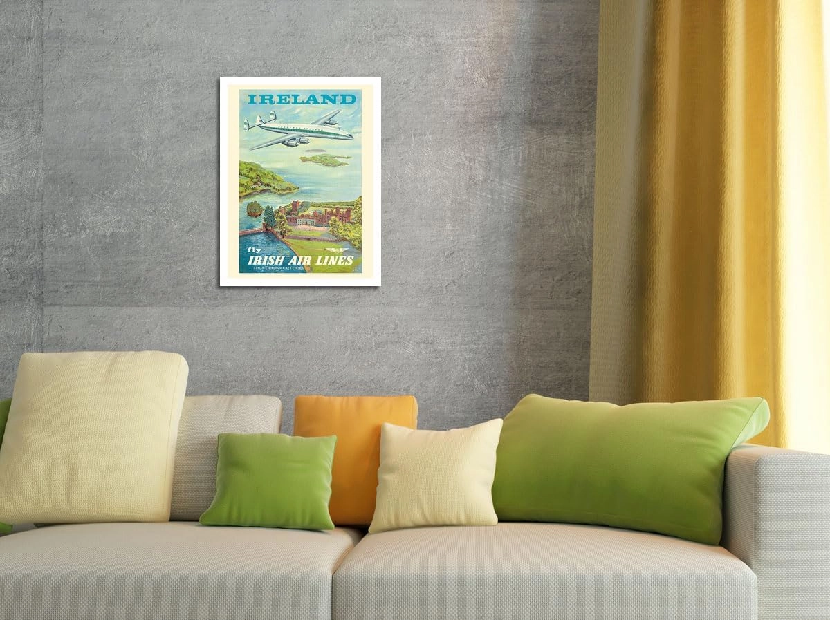 Pacifica Island Art Ireland - Fly Irish Air Lines - Lockheed Martin Constellation “Connie” Aircraft - Vintage Airline Travel Poster by Terry c.1940s - 8 x 12 inch Vintage Metal Tin Sign