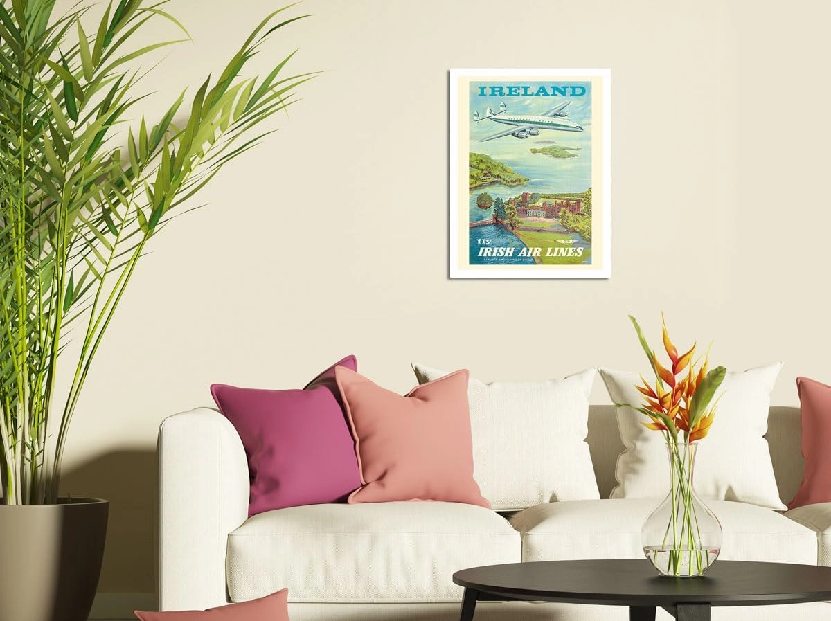 Pacifica Island Art Ireland - Fly Irish Air Lines - Lockheed Martin Constellation “Connie” Aircraft - Vintage Airline Travel Poster by Terry c.1940s - 8 x 12 inch Vintage Metal Tin Sign