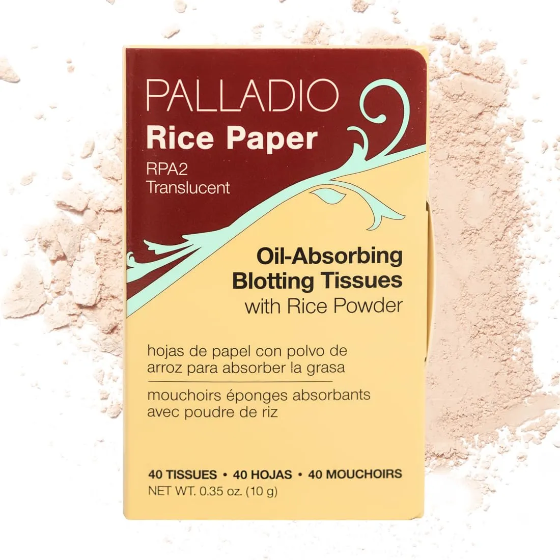 Palladio Facial Tissues for Oily Skin, Face Blotting Sheets Made from Natural Rice, Oil Absorbing Rice Paper with Rice Powder, 2 Sided, Instant Results, Translucent, 40 Count, Pack of 3