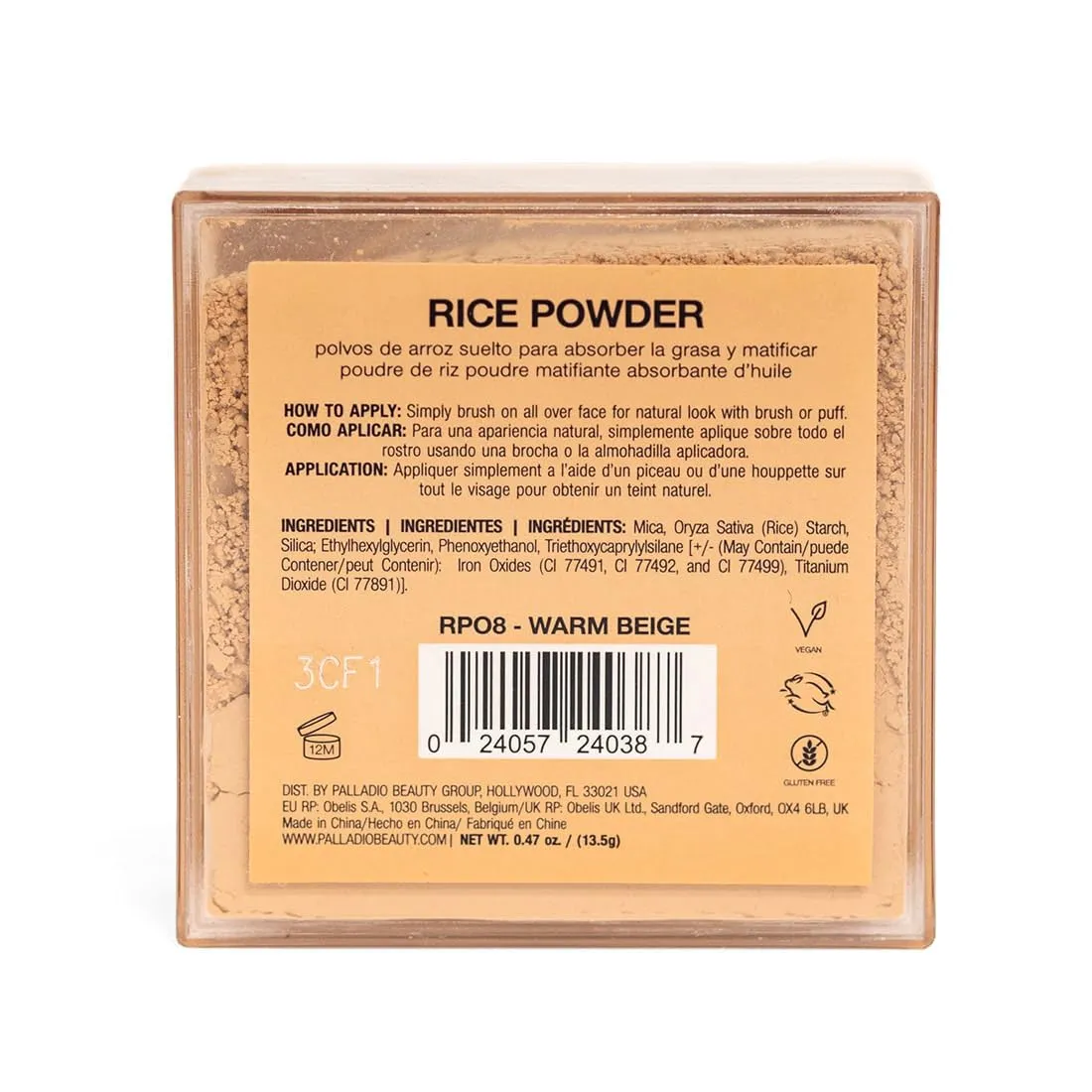 Palladio Rice Powder, Loose Setting Powder, Absorbs Oil, Leaves Face Looking and Feeling Smooth, Helps Makeup Last Longer For a Flawless, Fresh Look, Warm Beige, Pack of 3