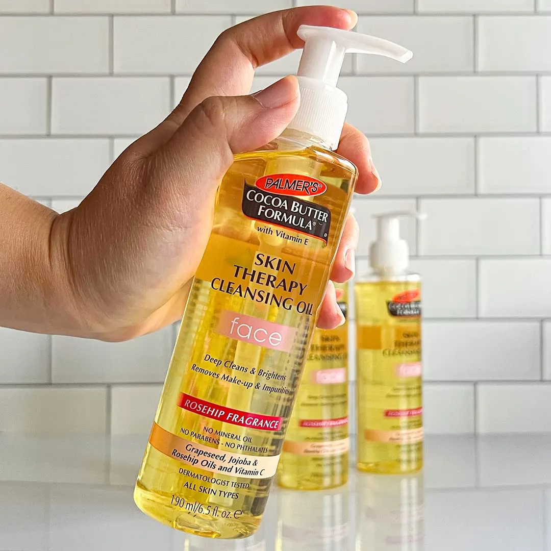Palmer's Cocoa Butter Skin Therapy Cleansing Facial Oil and Daily Skin Therapy Solid Lotion Bundle, 6.5 and 7.25 Ounce