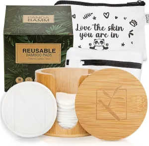 Panda Bamm- Reusable Makeup Remover Pads Multi-pack, 16 pcs - Zero Waste Reusable Cotton Rounds, Bamboo Storage Jar for Reusable Cotton Pads, Eco Friendly Travel Bag, Laundry Bag