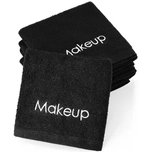 Panelee 13 Inch Makeup Washcloths Black Makeup Towels Cotton Face Wash Cloths Bulk Facial Remover Cleansing Towels Soft Cosmetic Water Absorbent for Women Hand Skin Care(12 Pcs)