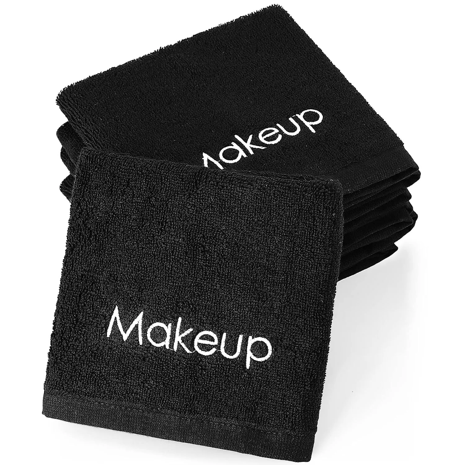 Panelee 13 Inch Makeup Washcloths Black Makeup Towels Cotton Face Wash Cloths Bulk Facial Remover Cleansing Towels Soft Cosmetic Water Absorbent for Women Hand Skin Care(12 Pcs)