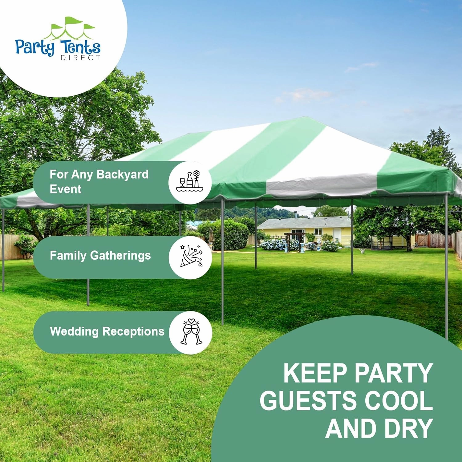 Party Tents Direct 20x30 Canopy Tent - Steel Frame - Outdoor Gazebo Pavilion Sun Shade Camping Shelter - Green Vinyl Heavy Duty Waterproof Tent Cover - Event Tents for Parties Wedding