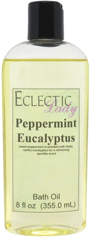 Peppermint Eucalyptus Bath Oil by Eclectic Lady - Scented Bath Oil - Relaxing & Moisturizing Bathing Oil - Fragrance Body Oil For Dry & Rough Sensitive Skin - Body Daily Nourishing Shower Oil (8 oz)