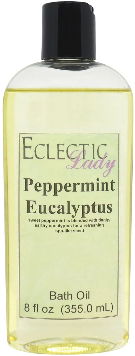 Peppermint Eucalyptus Bath Oil by Eclectic Lady - Scented Bath Oil - Relaxing & Moisturizing Bathing Oil - Fragrance Body Oil For Dry & Rough Sensitive Skin - Body Daily Nourishing Shower Oil (8 oz)