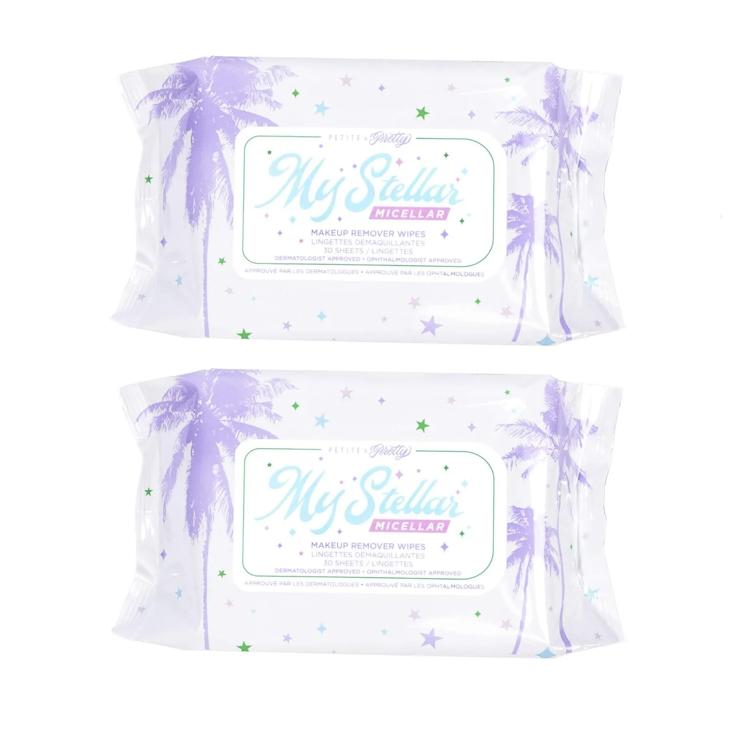 Petite 'n Pretty My Stellar Micellar Makeup Remover Wipes - Cleansing Face Wipes Soaked in Micellar Water - Clean & Non-Toxic, Made in USA - 2 Pack (60 wipes)