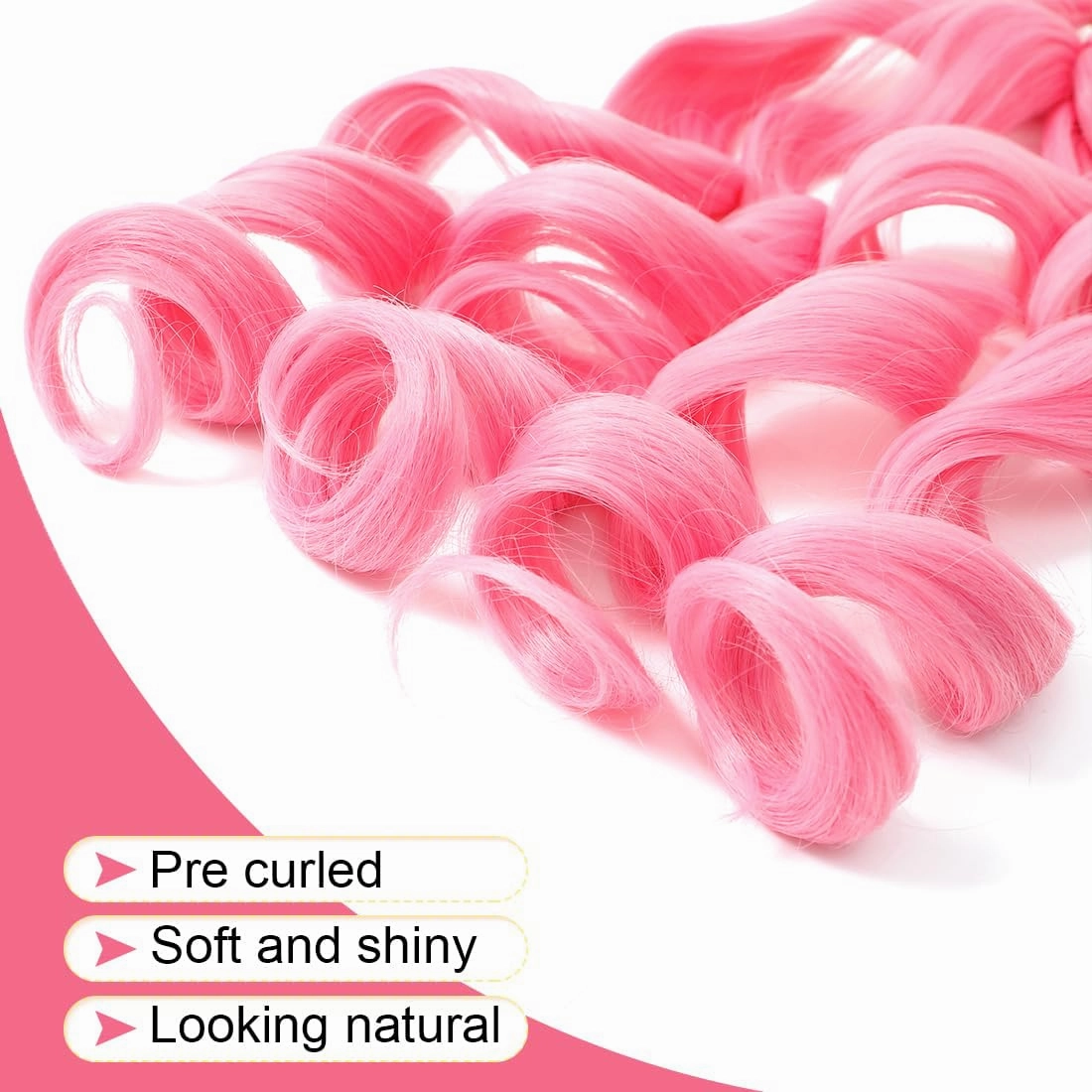 Pink French Curly Braiding Hair 24 Inch 6 Packs Black Loose Wave Bouncy Crochet Hair Pre Stretched 100g/pack Yaki Curly Braiding Hair for Black Women Hair Extensions ((Pack of 6),24inch,Pink)