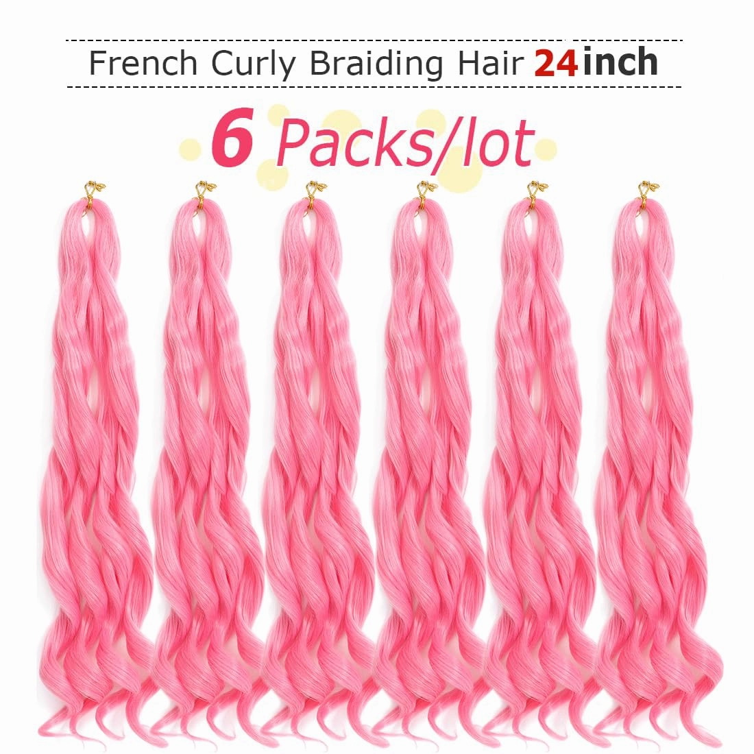 Pink French Curly Braiding Hair 24 Inch 6 Packs Black Loose Wave Bouncy Crochet Hair Pre Stretched 100g/pack Yaki Curly Braiding Hair for Black Women Hair Extensions ((Pack of 6),24inch,Pink)