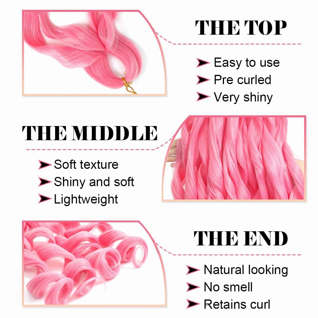 Pink French Curly Braiding Hair 24 Inch 6 Packs Black Loose Wave Bouncy Crochet Hair Pre Stretched 100g/pack Yaki Curly Braiding Hair for Black Women Hair Extensions ((Pack of 6),24inch,Pink)