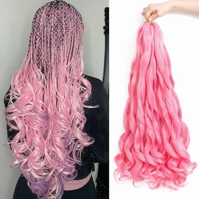 Pink French Curly Braiding Hair 24 Inch 6 Packs Black Loose Wave Bouncy Crochet Hair Pre Stretched 100g/pack Yaki Curly Braiding Hair for Black Women Hair Extensions ((Pack of 6),24inch,Pink)