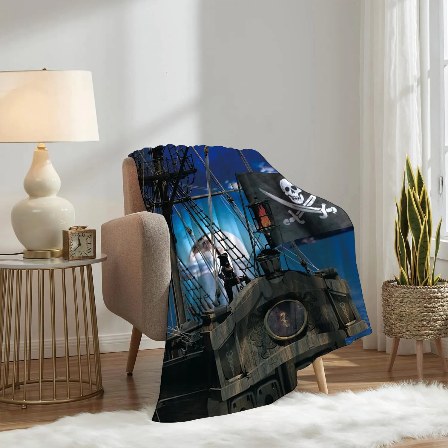 Pirates Blanket 60" x 80" Ship Nautical Blue Adventure Marine Super Soft Bedding Fleece Throw Blanket Microfiber Flannel Blankets Couch Sofa Warm Lightweight for Boys Girls