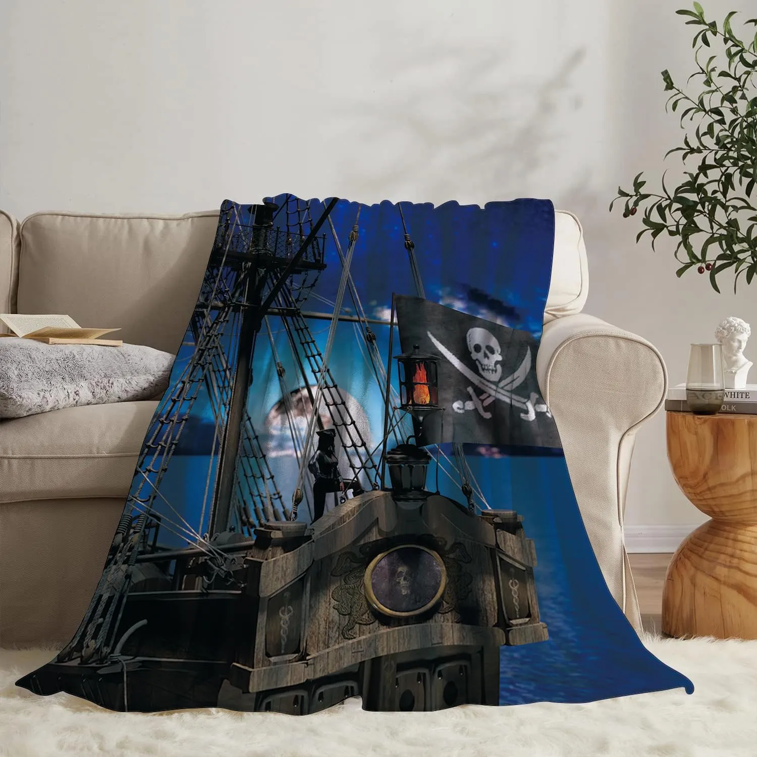 Pirates Blanket 60" x 80" Ship Nautical Blue Adventure Marine Super Soft Bedding Fleece Throw Blanket Microfiber Flannel Blankets Couch Sofa Warm Lightweight for Boys Girls