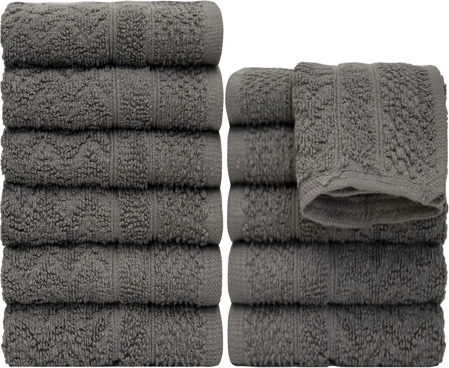 Pleasant Home Chevron Wash Cloths Set - 12 Pack (12” x 12”) – 509 GSM - 100% Ring Spun Cotton Wash Cloth - Super Soft and Highly Absorbent Face Towels (Dark Grey)