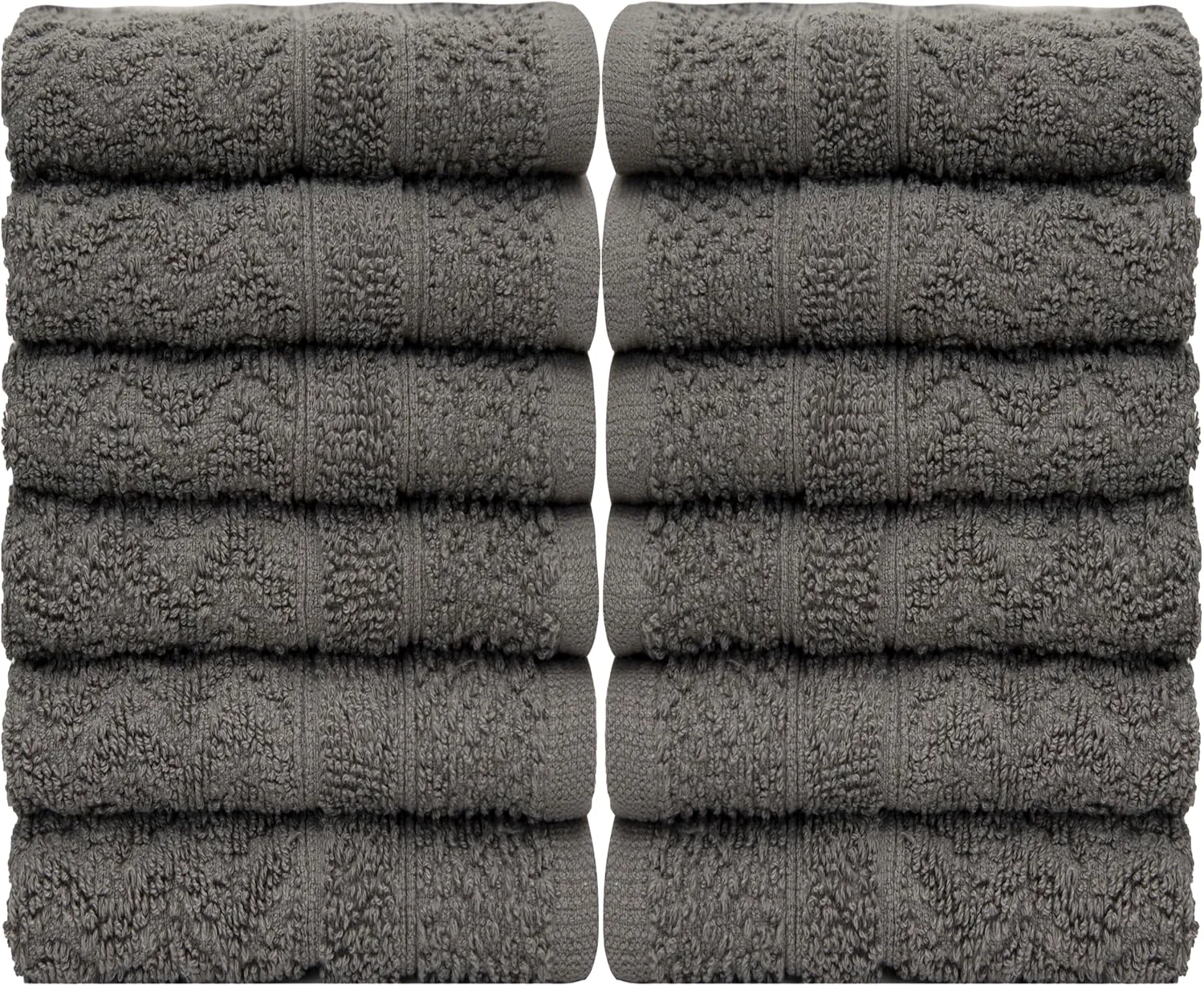 Pleasant Home Chevron Wash Cloths Set - 12 Pack (12” x 12”) – 509 GSM - 100% Ring Spun Cotton Wash Cloth - Super Soft and Highly Absorbent Face Towels (Dark Grey)