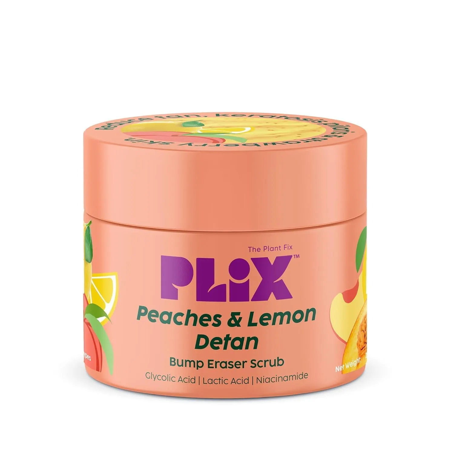 PLI.X - THE PLANT FIX Peaches & Lemon Detan Bump Eraser Scrub (200g) | Removes Tan & Restores Skin’s Moisture, Reduces Dark Spots, Uneven Skin Tone, & Reveals Softer Smoother Skin