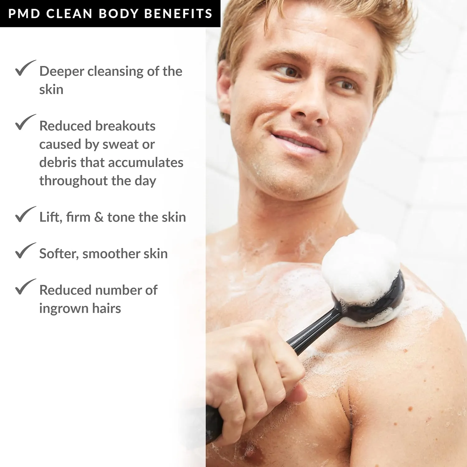 PMD Clean Body - Smart Body Cleansing Device with Silicone Brush & Three Interchangeable Attachments - Waterproof - SonicGlow Vibration - Cleanse, Exfoliate, & Massage Body