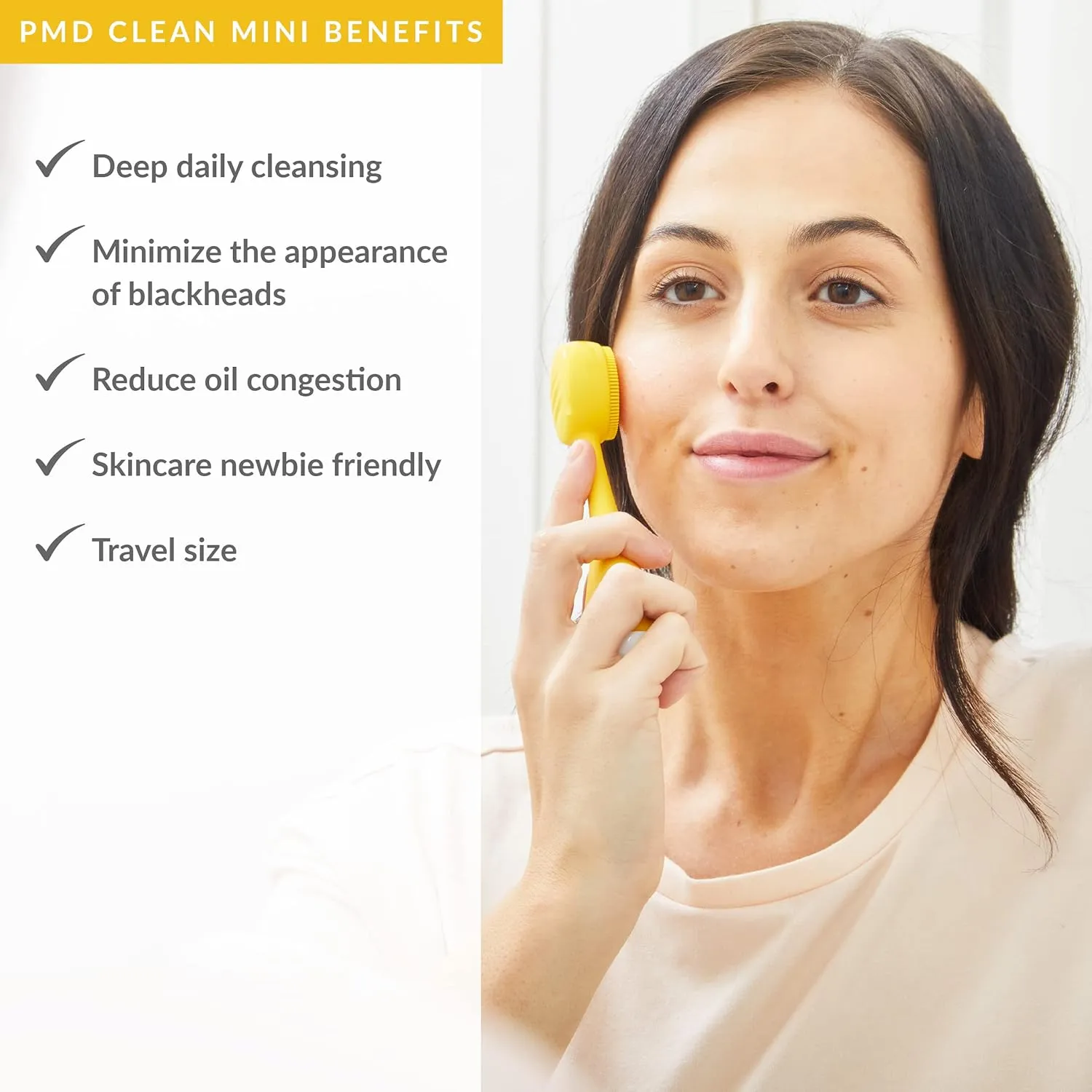 PMD Clean Mini - Smart Facial Cleansing Device with Silicone Brush & Anti-Aging Massager - Waterproof - SonicGlow Vibration Technology - Clear Pores and Blackheads - Lift, Firm, and Tone Skin