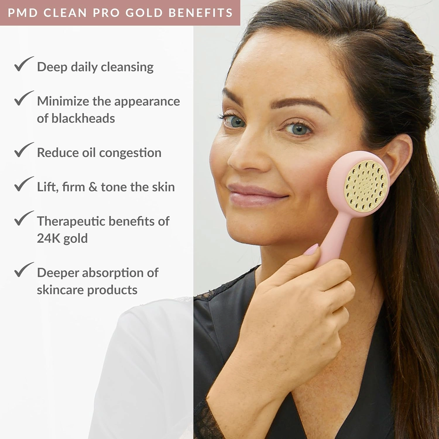 PMD Beauty Clean Pro Gold - Smart Facial Cleansing Device with Silicone Brush & 24K Gold ActiveWarmth Anti-Aging Massager - Waterproof - SonicGlow Vibration - Clear Pores & Blackheads