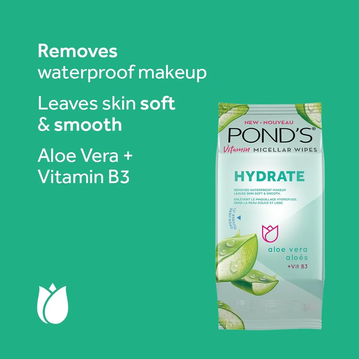 POND'S Micellar Wipes, 25 Count 4 Pack
