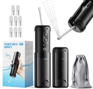 Portable Bidet for Travel-250ml Capacity Peri Bottle with 5 Sprayer Modes, 2000mAh Rechargeable Electric Handheld Bidet with 8 Replaceable Nozzles for Postpartum & Post-Surgery Care (Black)
