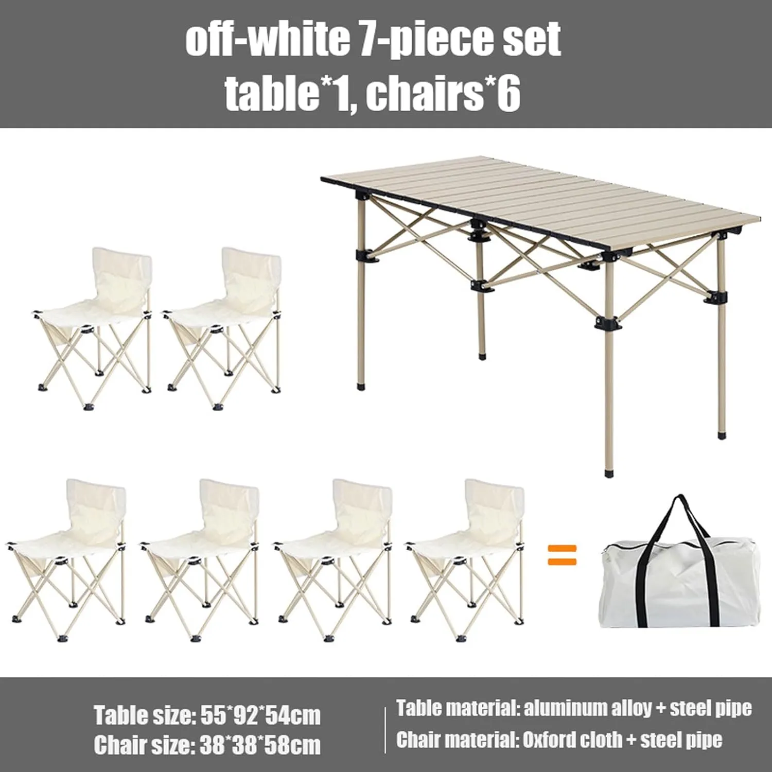 Portable Folding Picnic Table and Chairs, Lightweight Camp Table with Aluminum Roll-up Top, 600D Oxford Cloth Camp Chair, Easy Set Up