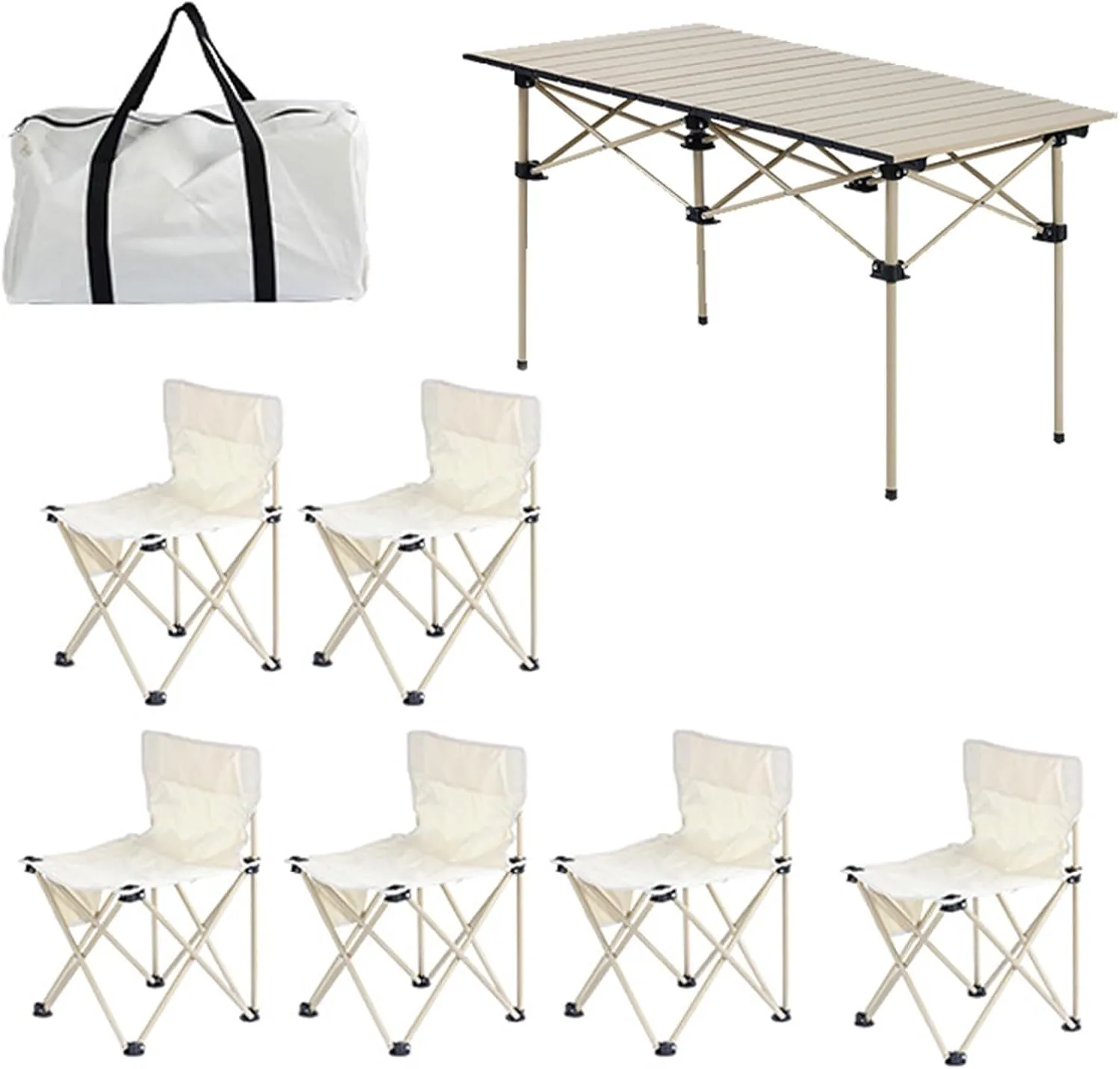 Portable Folding Picnic Table and Chairs, Lightweight Camp Table with Aluminum Roll-up Top, 600D Oxford Cloth Camp Chair, Easy Set Up