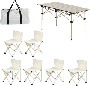 Portable Folding Picnic Table and Chairs, Lightweight Camp Table with Aluminum Roll-up Top, 600D Oxford Cloth Camp Chair, Easy Set Up