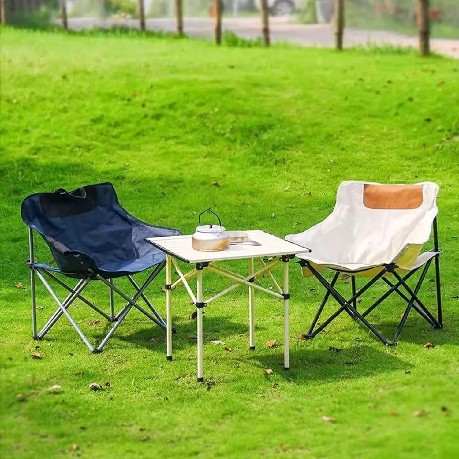 Portable Picnic Table Chairs Sets with Roll up Carbon Steel Camp Side Folding Camping Lightweight Foldable Compact for Beach BBQ
