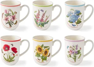 Portmerion Botanic Garden Meadow - 10.5oz Coffee Mug (Set of 6) | Assorted Tulip Design| Earthenware | Microwave & Dishwasher Safe | Everyday Breakfast Cups for Tea or Coffee