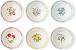 Portmerion Botanic Garden Meadow - 6.5" Round Oatmeal Bowl (Set of 6) | Assorted Florals with Colorful Laurel Leaf Border| Earthenware | Microwave & Dishwasher Safe | Home & Restaurant for Daily Use
